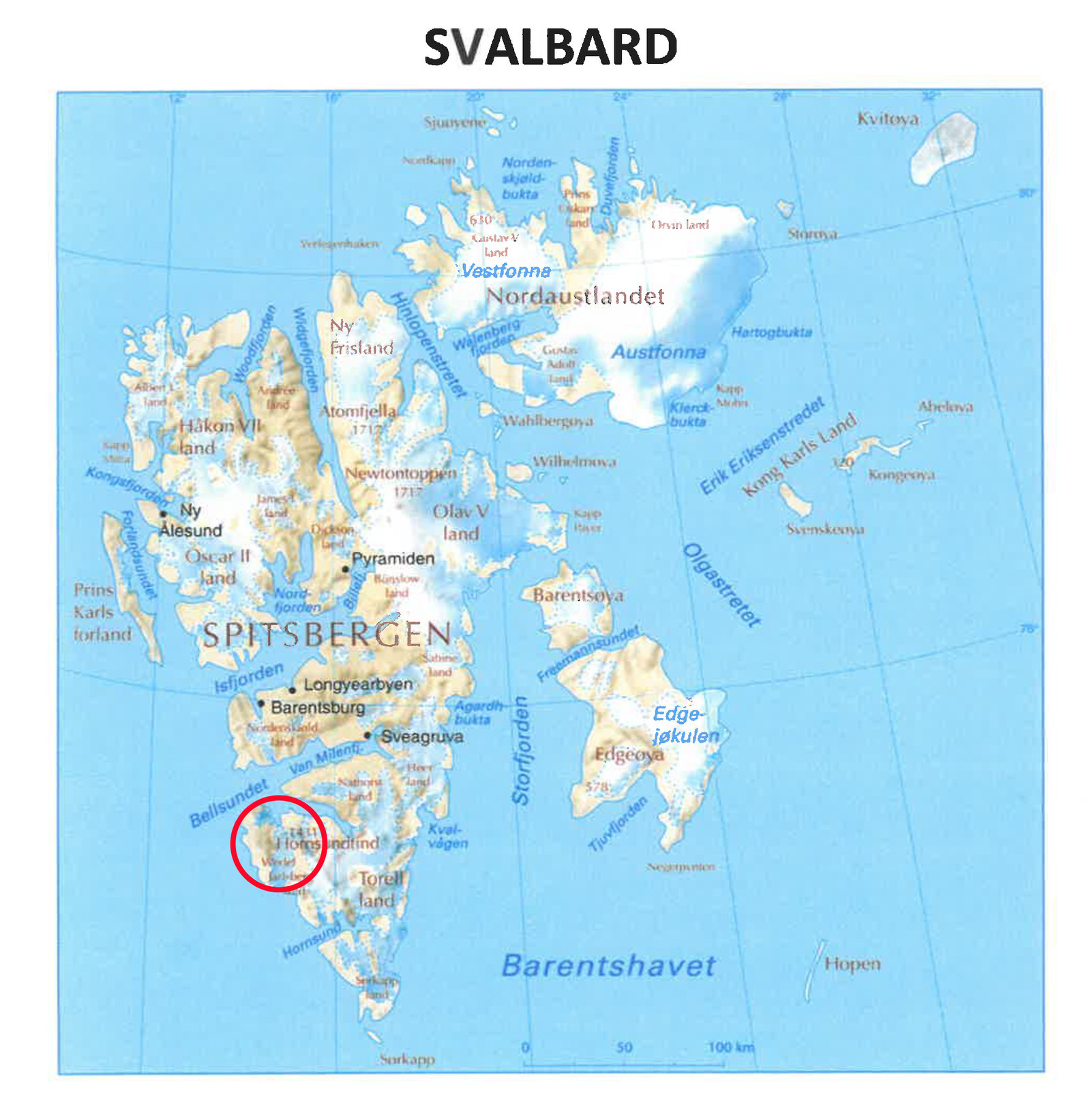 Map locating Søre Fagerfjord in southwest Spitsbergen
